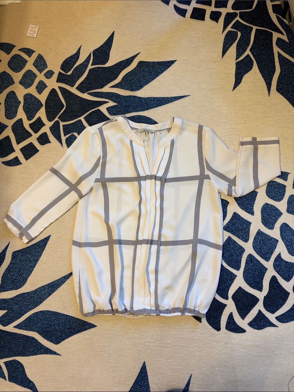 White and Black Windowpane Work Blouse